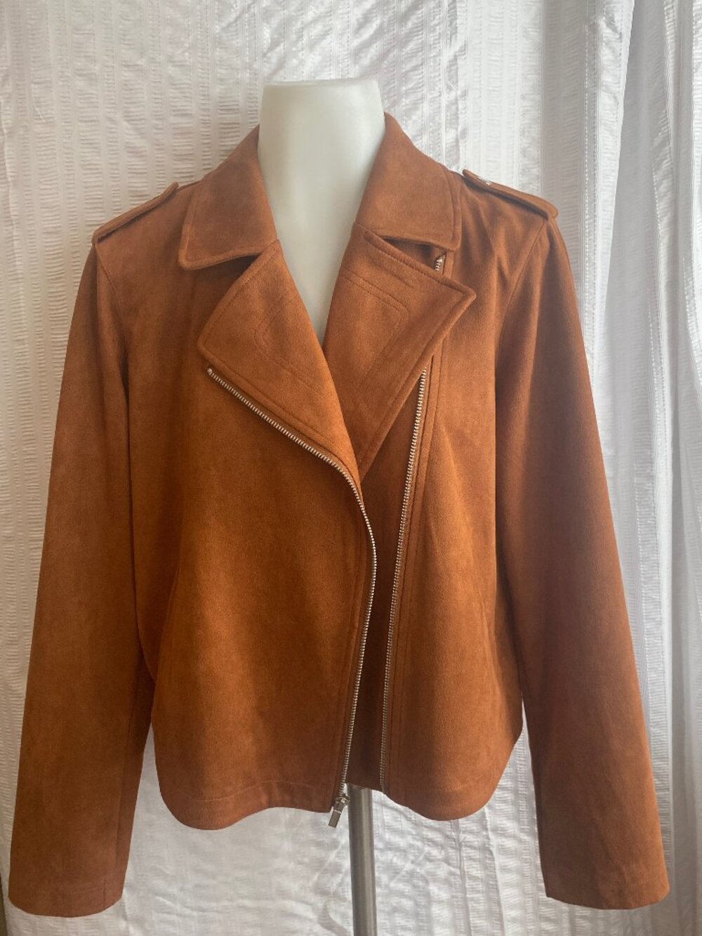 LC Lauren Conrad Brown Cognac Faux Suede Moto Jacket With Asymmetrical Zipper